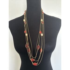 Talbots Layered Shades Red Five Strand Gold Tone Necklace